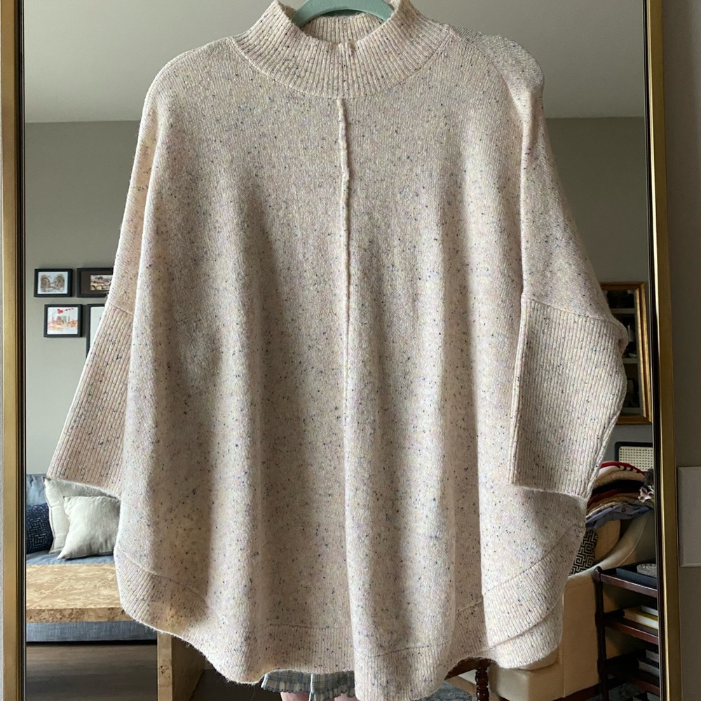 NWT - LOFT - Cape Mock Neck Sweater - Cream (tunic style) - Medium Petite
